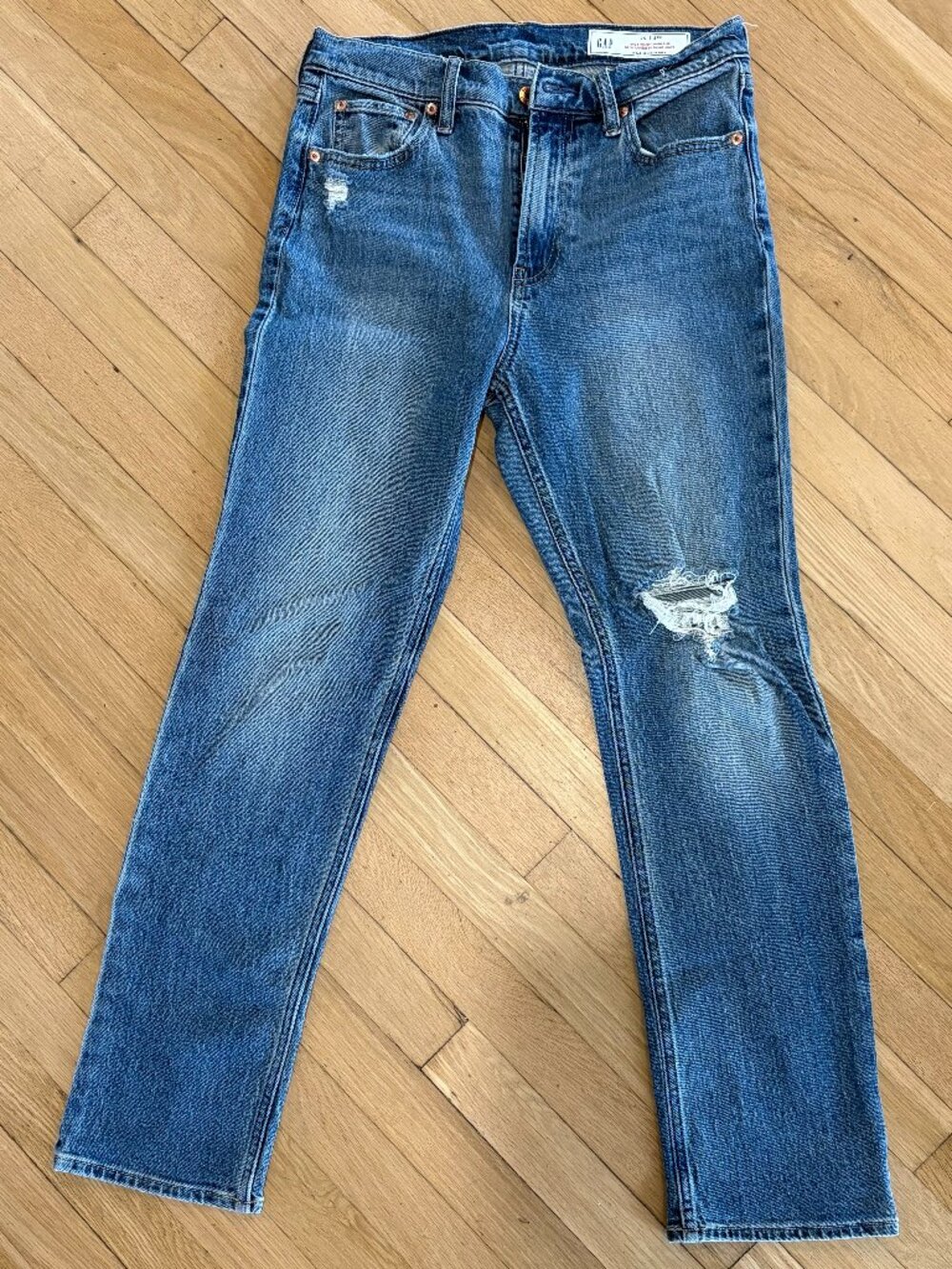 Gap 90s Straight High Rise Jeans Distressed Knee Medium Wash 29 / 8
